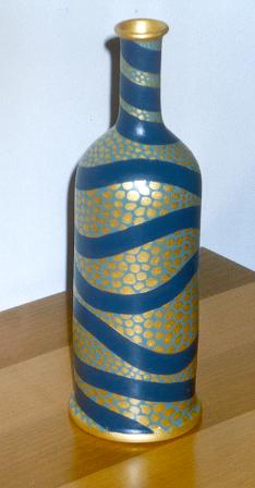 Ceramica: Bottiglia oro/blu, realizzata da Caldararo Graziella