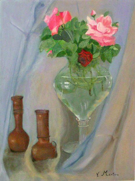 Pittura: Vaso con rose, realizzata da Martire Vittoria